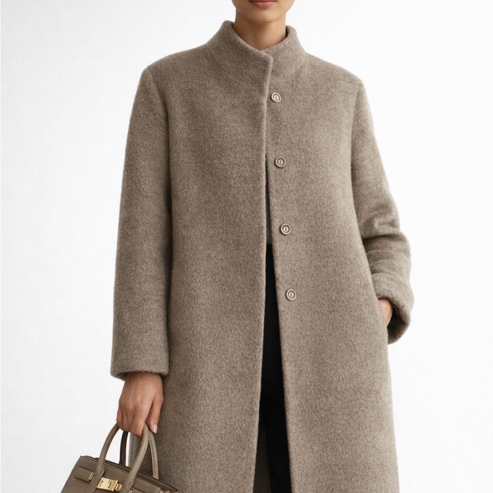 Cinzia Rocca Tan wool alpaca Collar Snap Front Coat size 10 old money coat